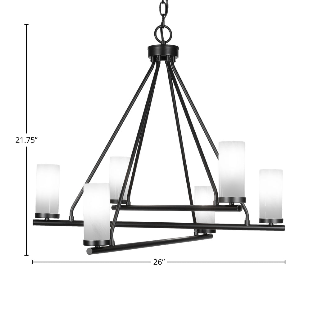 Trinity Six Light Chandelier in Matte Black with 2.5" White Marble Shade