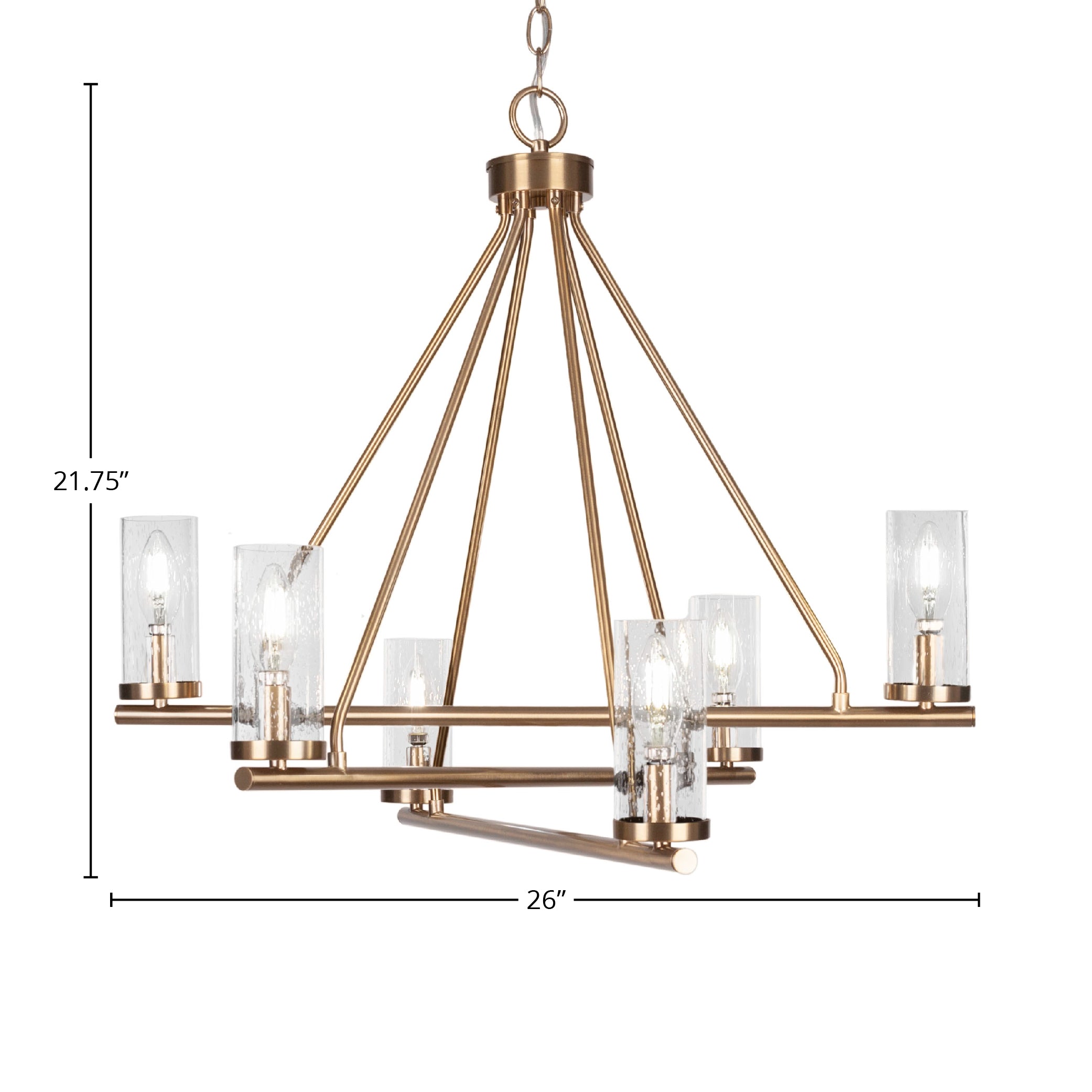 Trinity Six Light Chandelier in New Age Brass with 2.5" Clear Bubble Shade