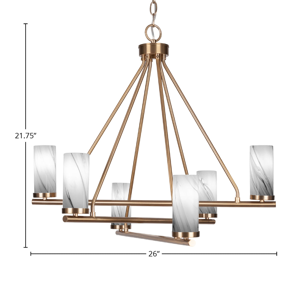 Trinity Six Light Chandelier in New Age Brass with 2.5" Onyx Swirl Shade