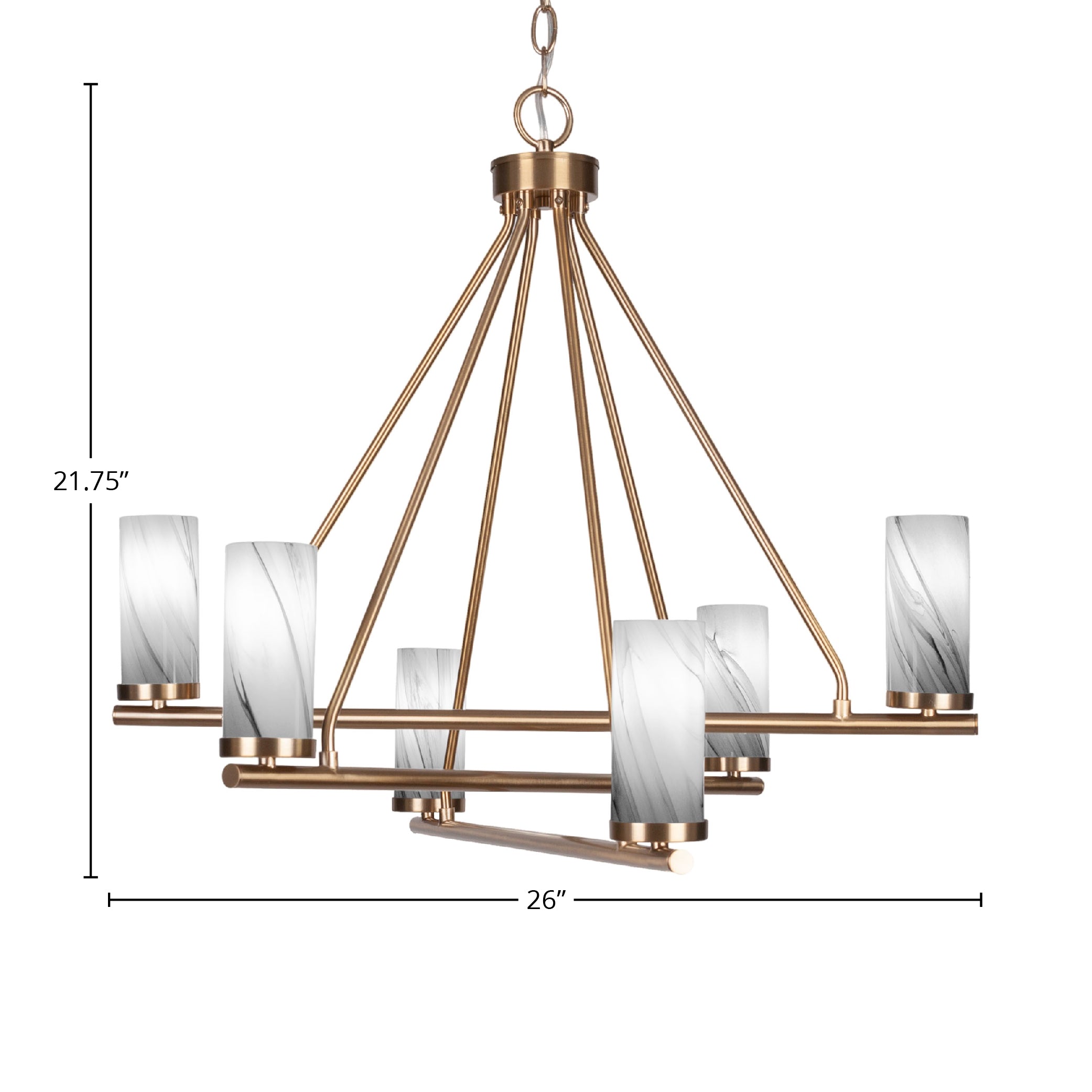 Trinity Six Light Chandelier in New Age Brass with 2.5" Onyx Swirl Shade