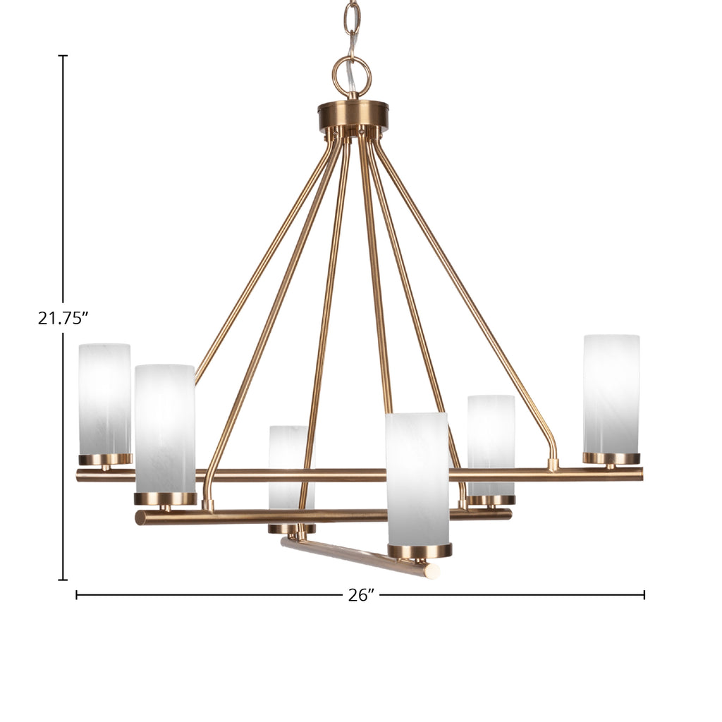 Trinity Six Light Chandelier in New Age Brass with 2.5" White Marble Shade