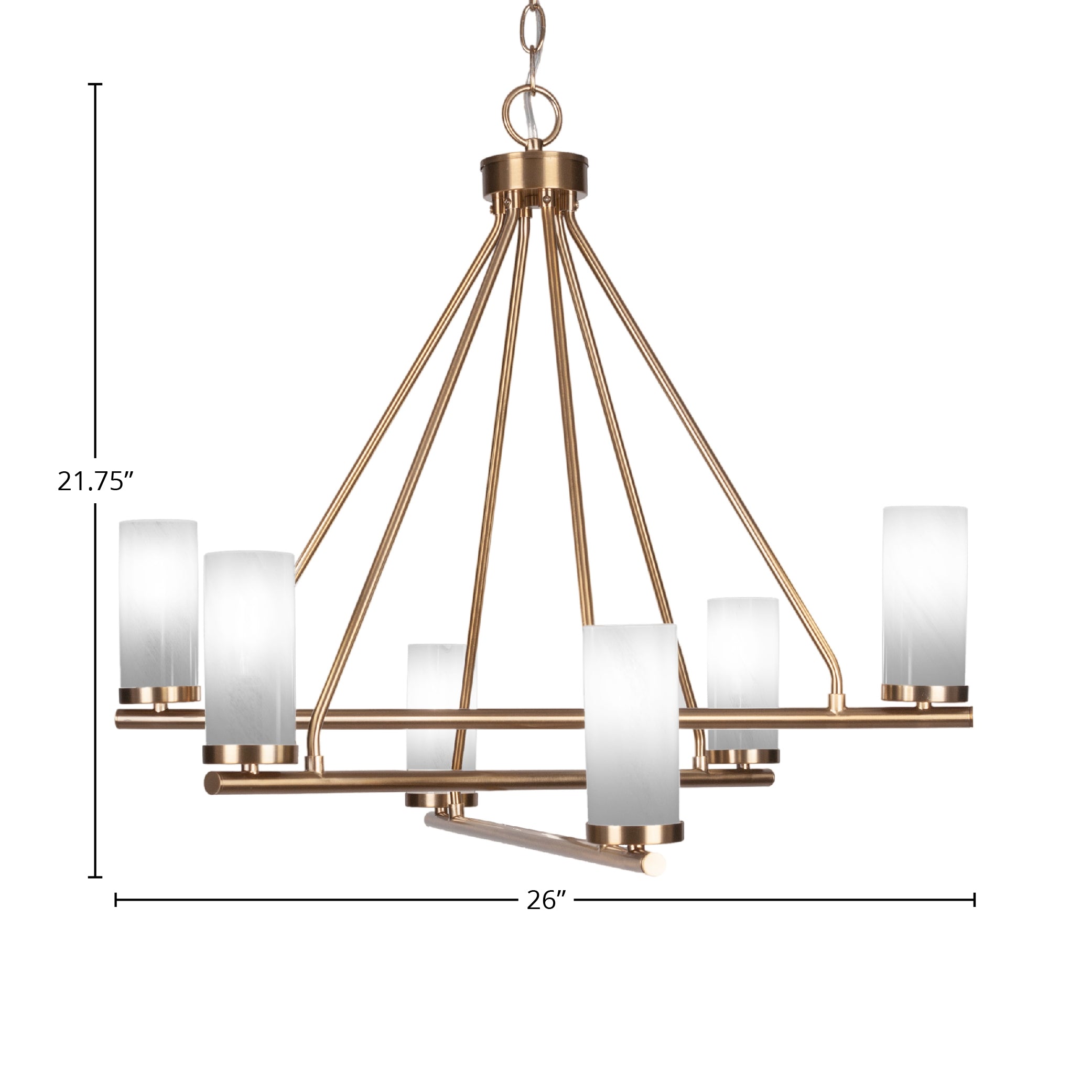 Trinity Six Light Chandelier in New Age Brass with 2.5" White Marble Shade