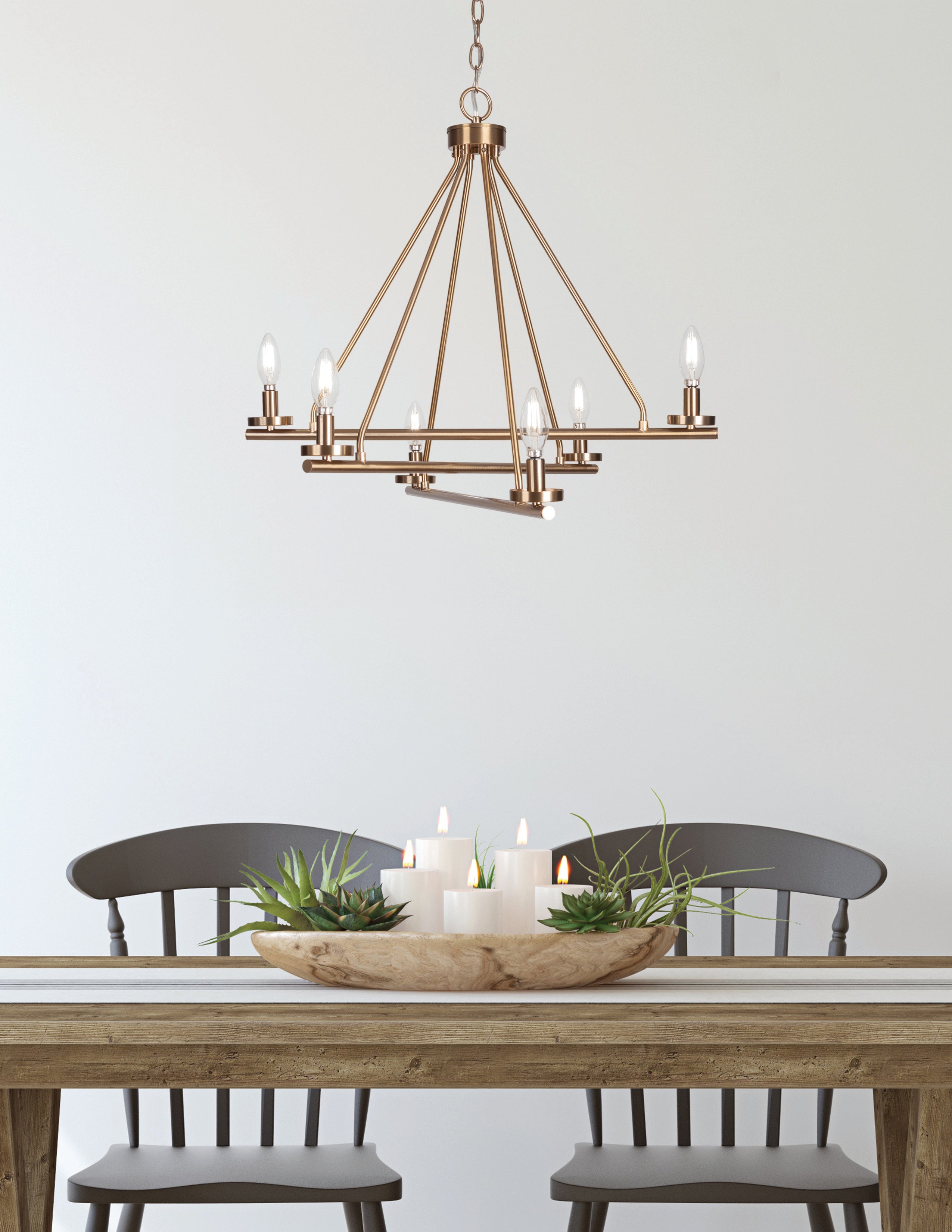 Trinity Six Light Chandelier in New Age Brass