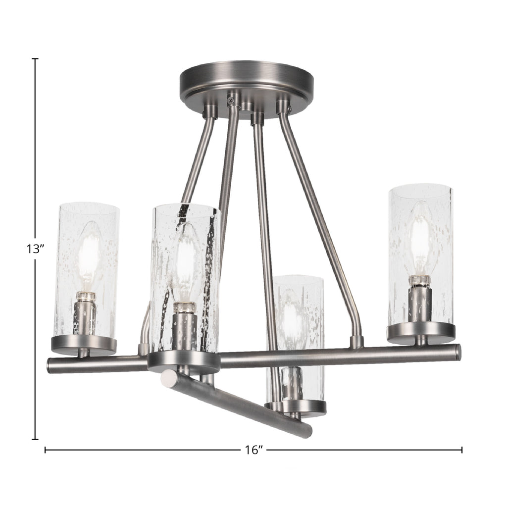 Trinity Four Light Semi-Flush Mount in Graphite with 2.5" Clear Bubble Shade