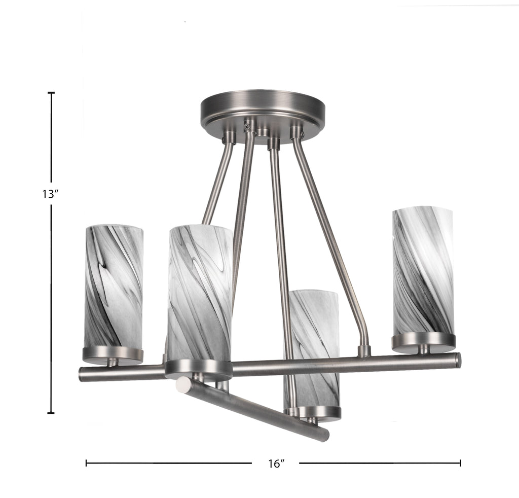 Trinity Four Light Semi-Flush Mount in Graphite with 2.5" Onyx Swirl Shade