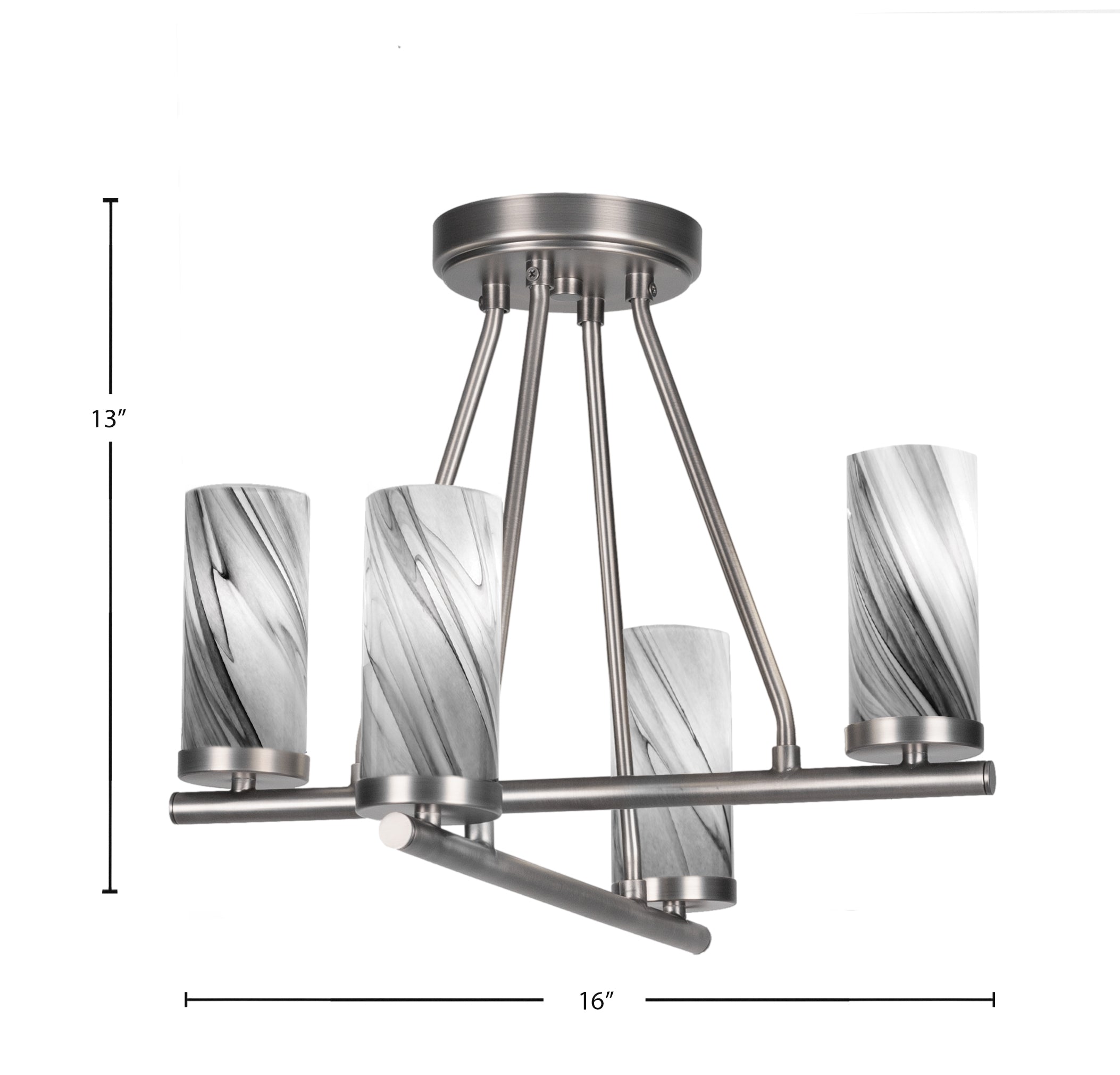 Trinity Four Light Semi-Flush Mount in Graphite with 2.5" Onyx Swirl Shade