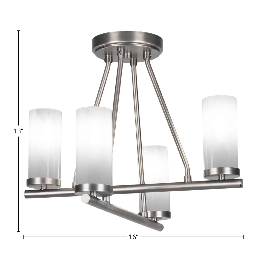 Trinity Four Light Semi-Flush Mount in Graphite with 2.5" White Marble Shade