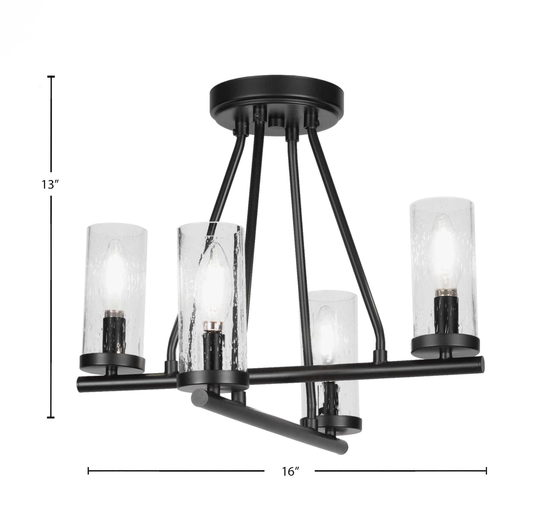 Trinity Four Light Semi-Flush Mount in Matte Black with 2.5" Clear Bubble Shade