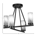 Trinity Four Light Semi-Flush Mount in Matte Black with 2.5" Onyx Swirl Shade