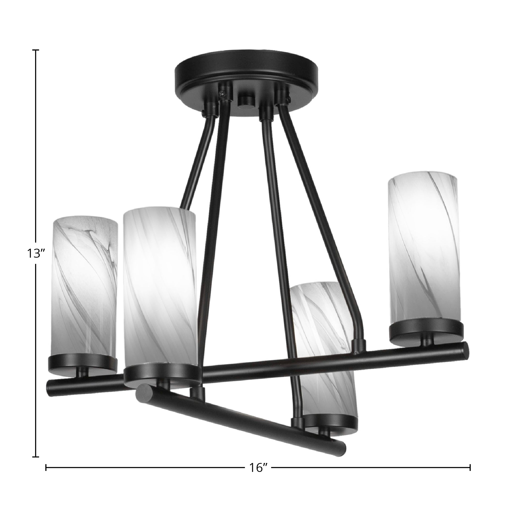 Trinity Four Light Semi-Flush Mount in Matte Black with 2.5" Onyx Swirl Shade