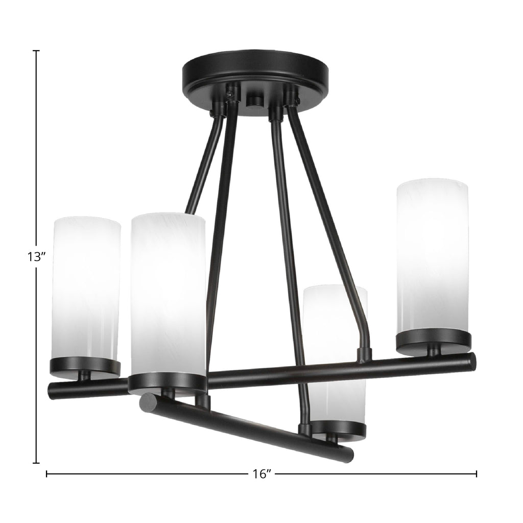 Trinity Four Light Semi-Flush Mount in Matte Black with 2.5" White Marble Shade