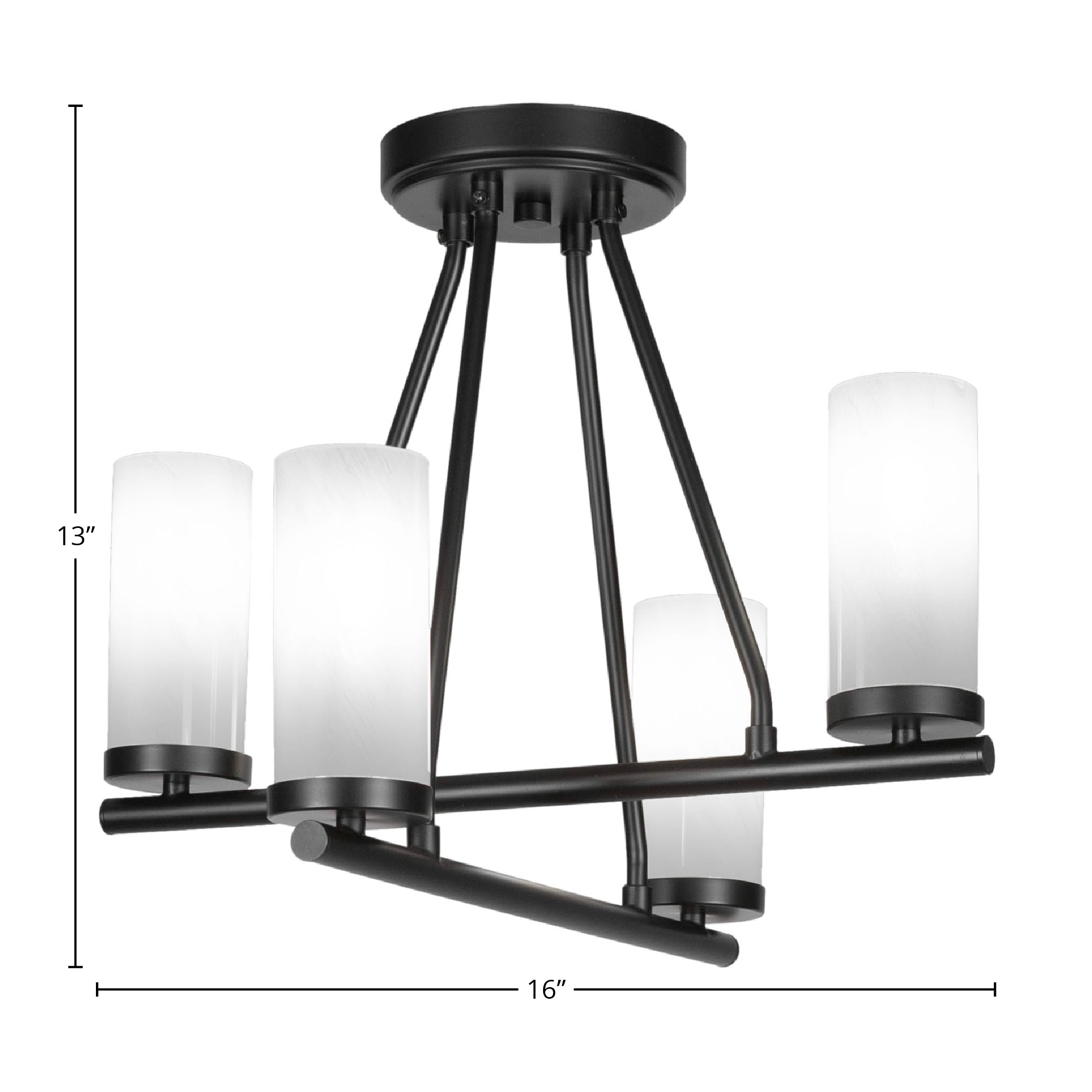 Trinity Four Light Semi-Flush Mount in Matte Black with 2.5" White Marble Shade