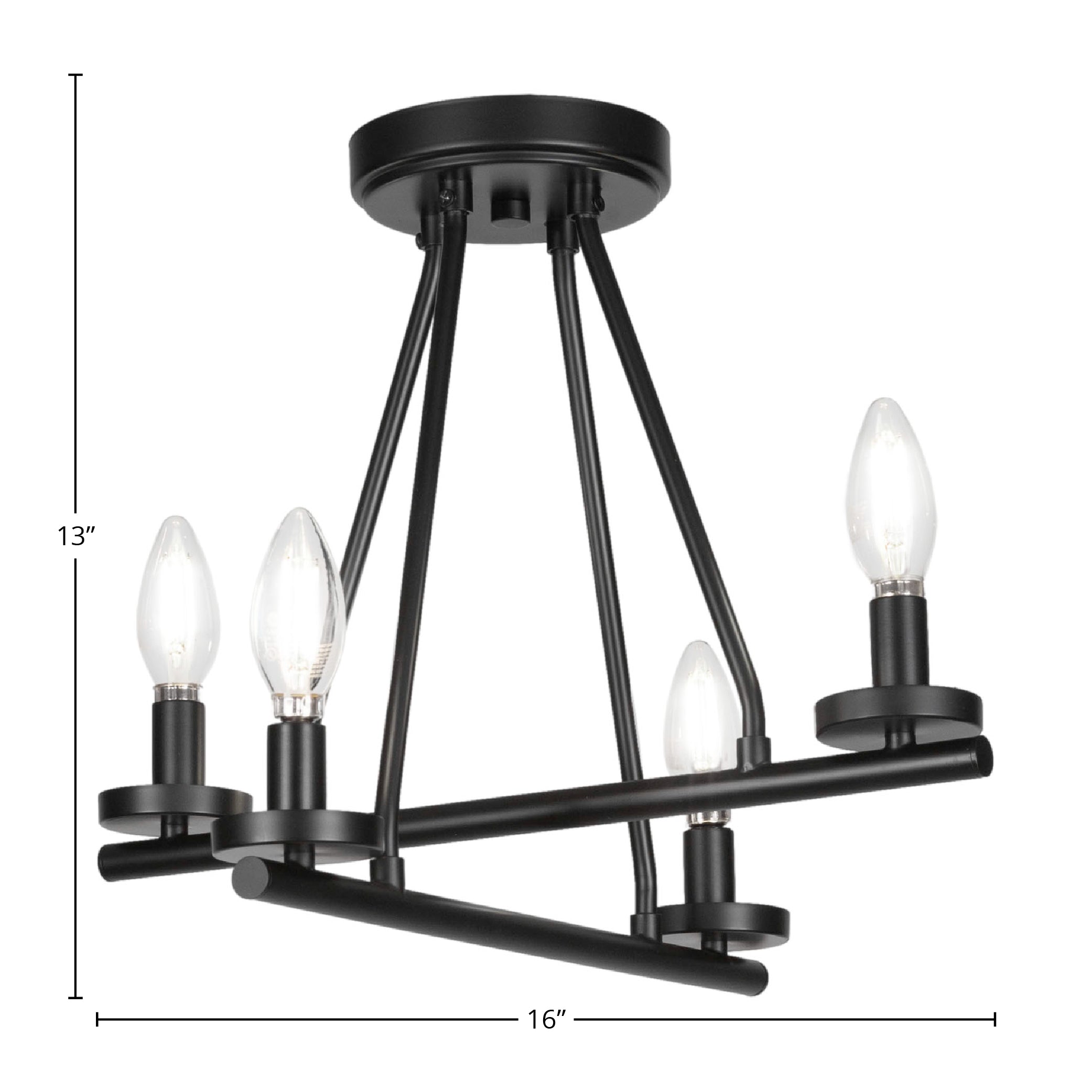 Trinity Four Light Semi-Flush Mount in Matte Black