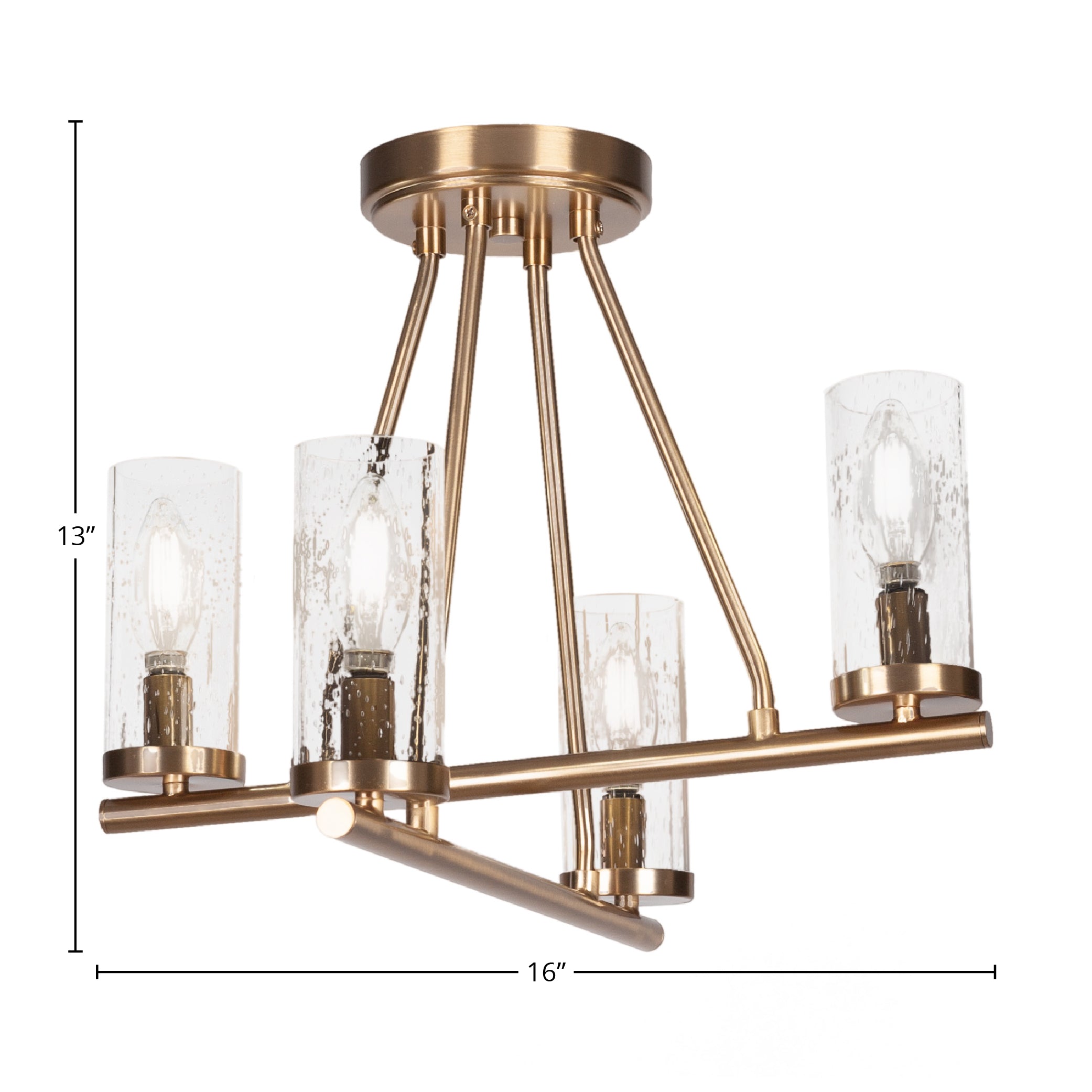 Trinity Four Light Semi-Flush Mount in New Age Brass with 2.5" Clear Bubble Shade