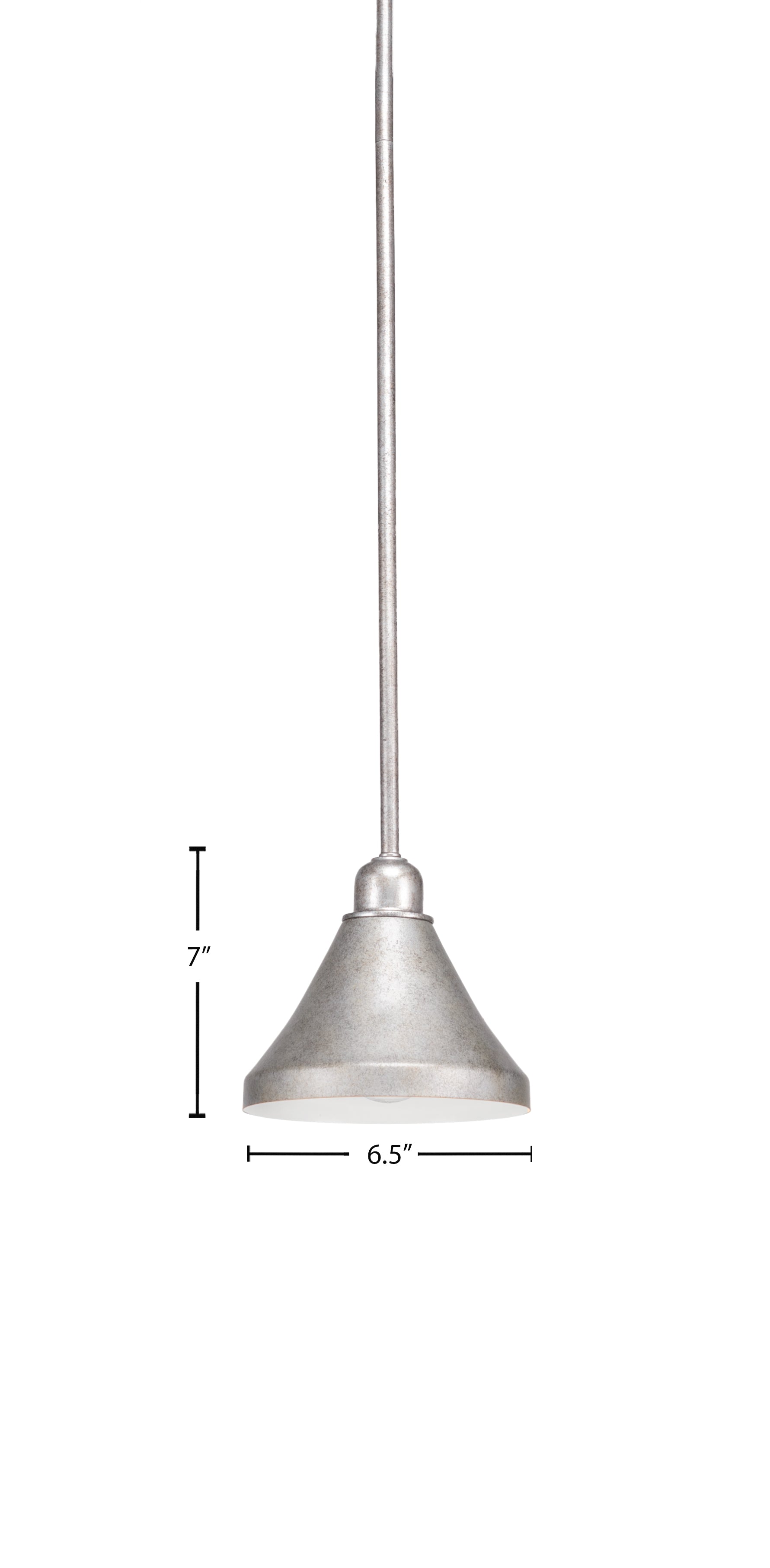 Vintage One Light Mini Pendant in Aged Silver with 7" Aged Silver Cone Metal Shade Shade