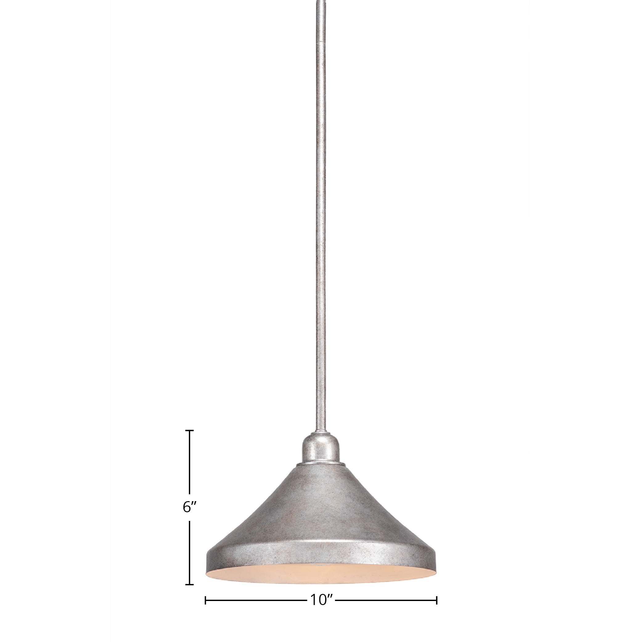 Vintage One Light Mini Pendant in Aged Silver with 10" Aged Silver Cone Metal Shade Shade