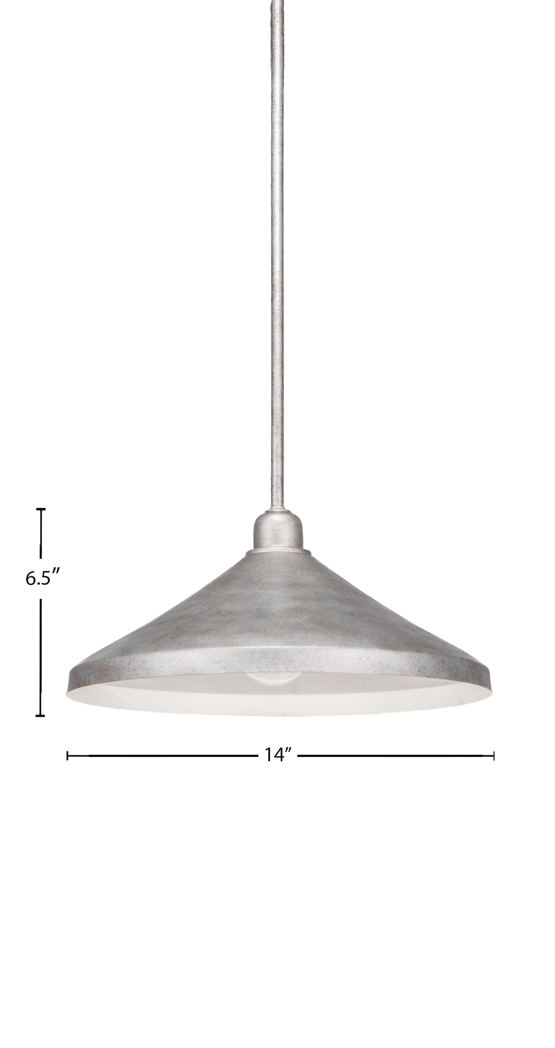 Vintage One Light Mini Pendant in Aged Silver with 14" Aged Silver Cone Metal Shade Shade