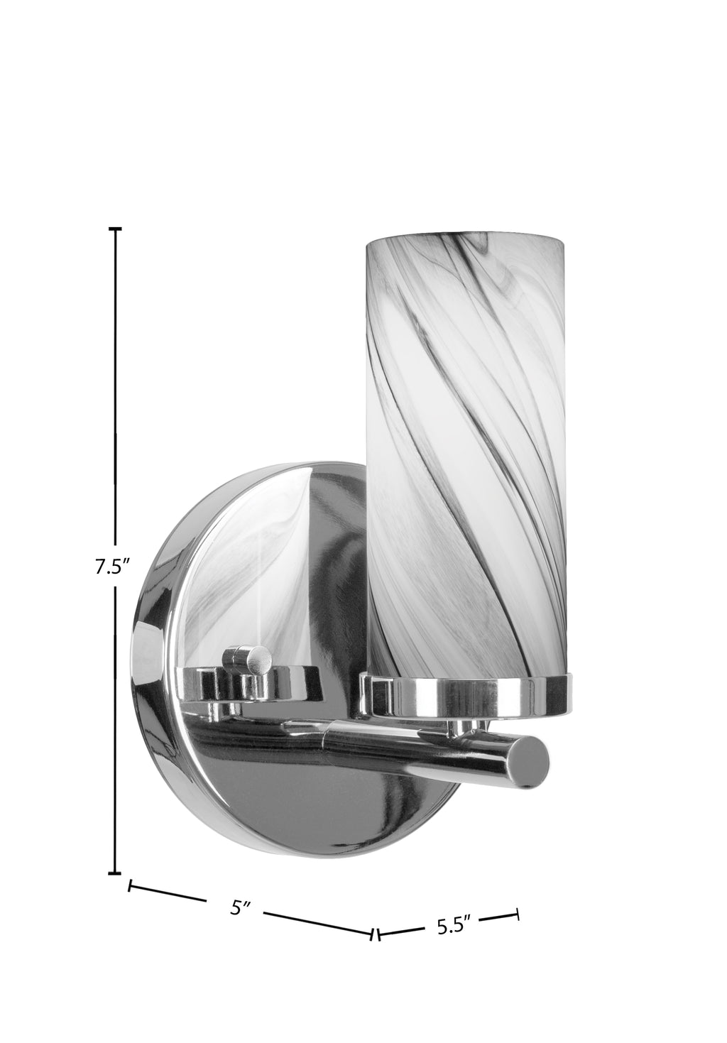 Trinity One Light Wall Sconce in Chrome with 2.5" Onyx Swirl Shade