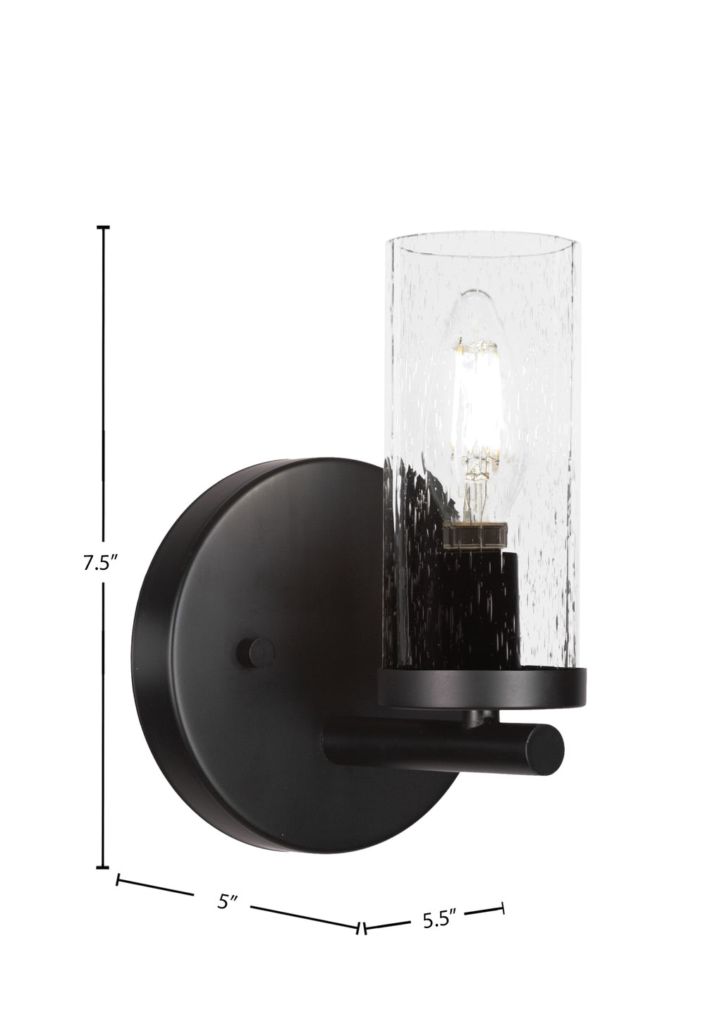 Trinity One Light Wall Sconce in Matte Black with 2.5" Clear Bubble Shade