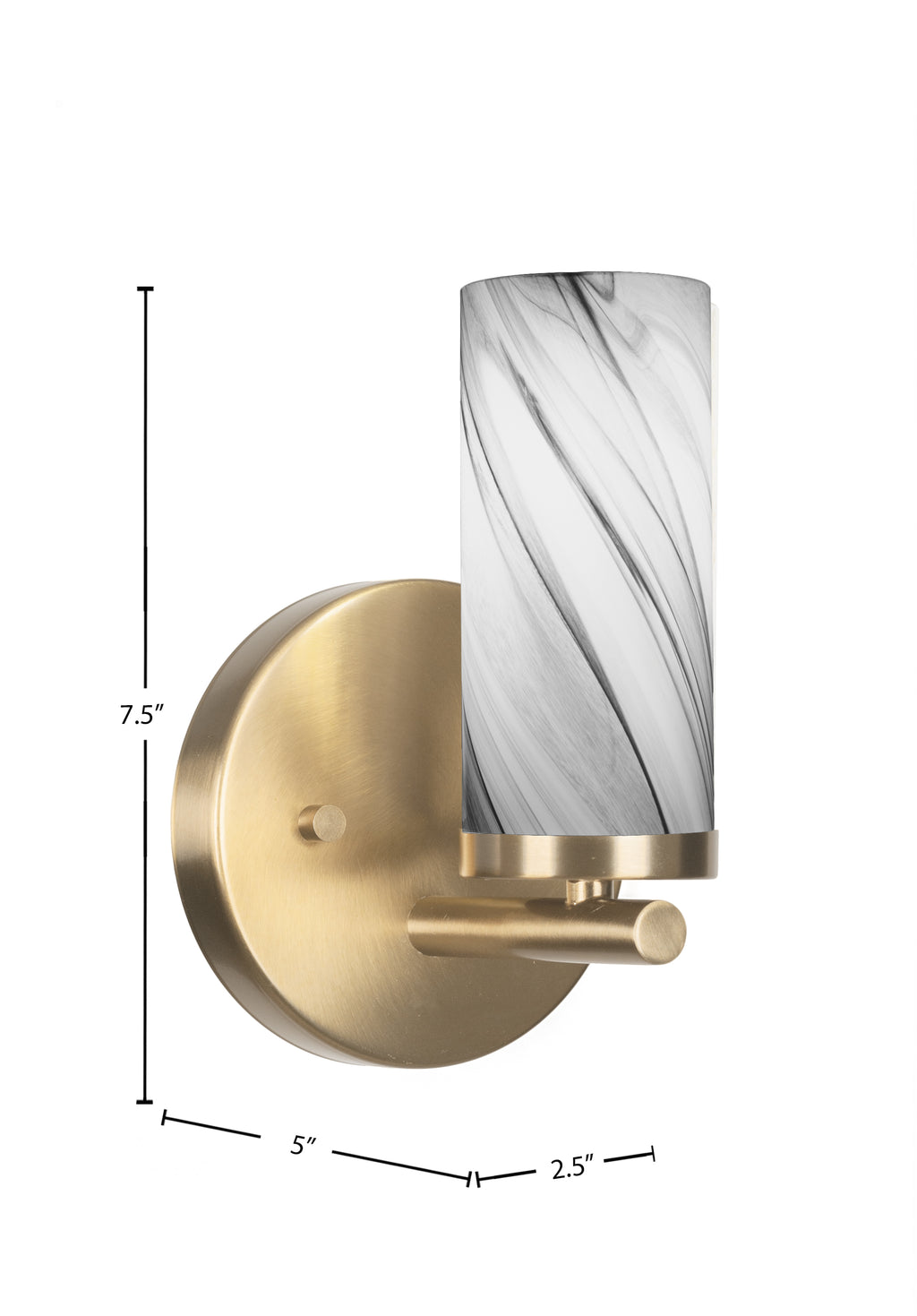 Trinity One Light Wall Sconce in New Age Brass with 2.5" Onyx Swirl Shade