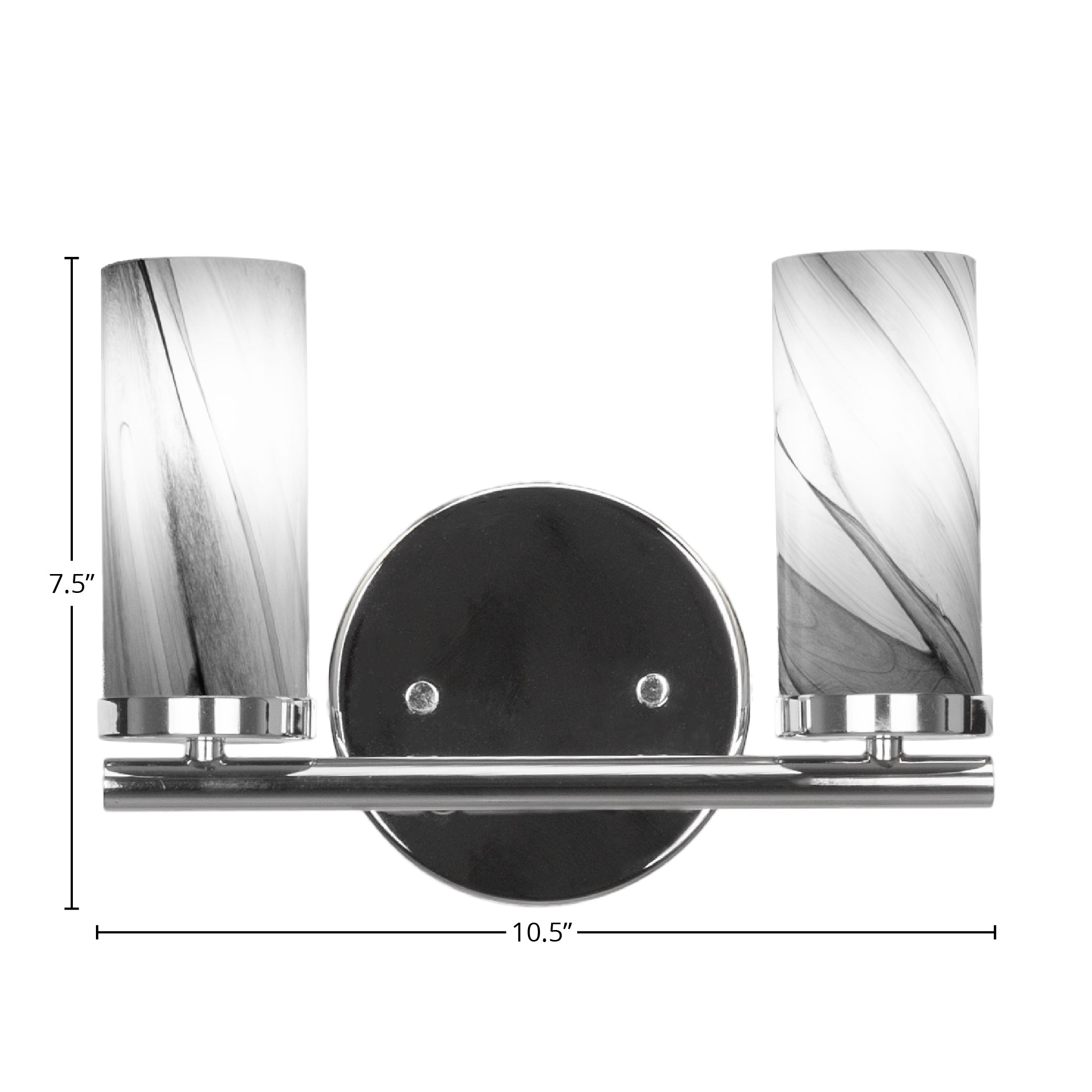 Trinity Two Light Bath Bar in Chrome with 2.5" Onyx Swirl Shade