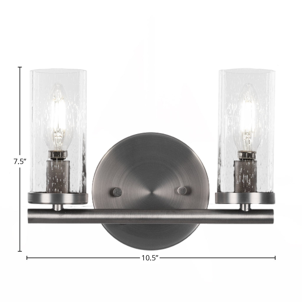 Trinity Two Light Bath Bar in Graphite with 2.5" Clear Bubble Shade