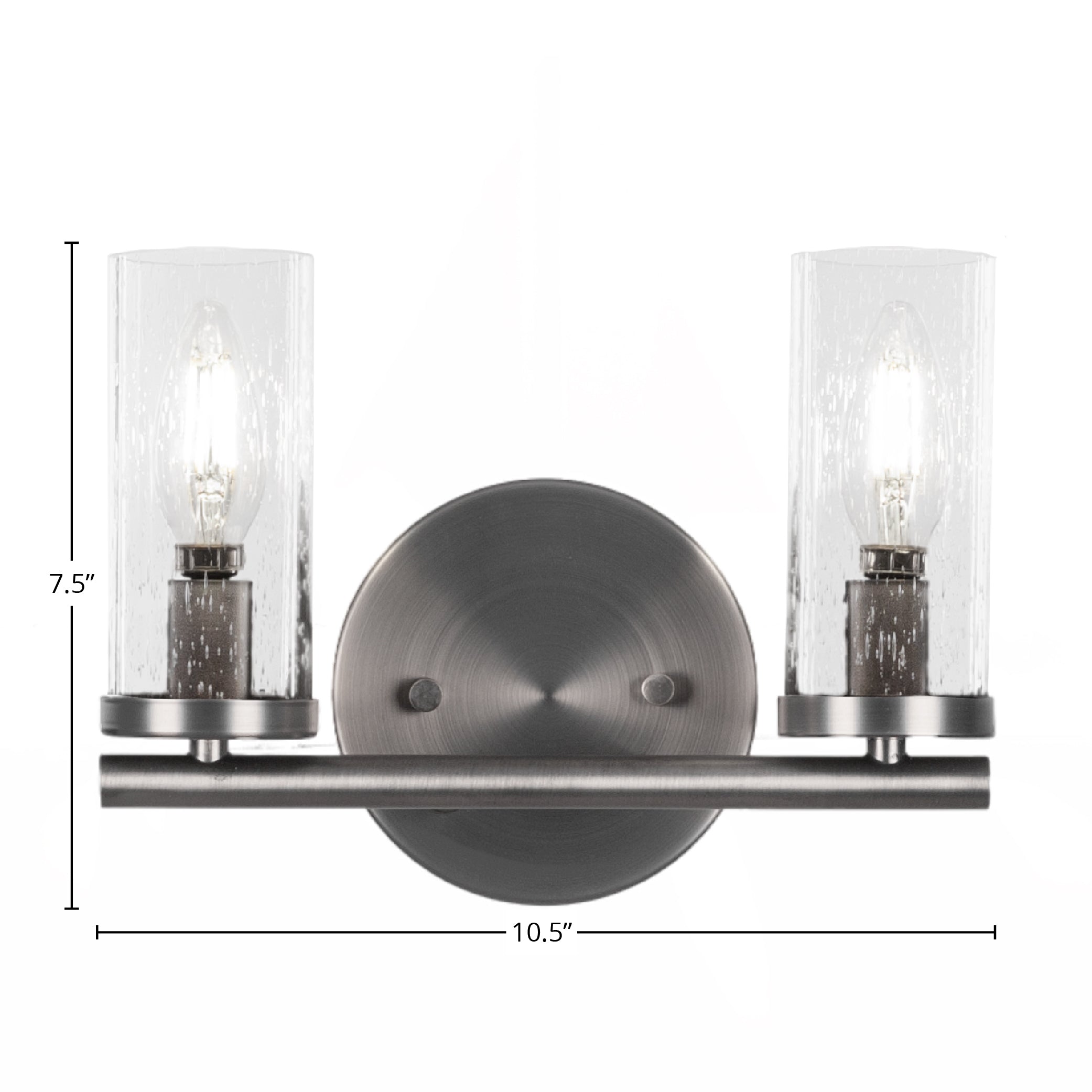 Trinity Two Light Bath Bar in Graphite with 2.5" Clear Bubble Shade