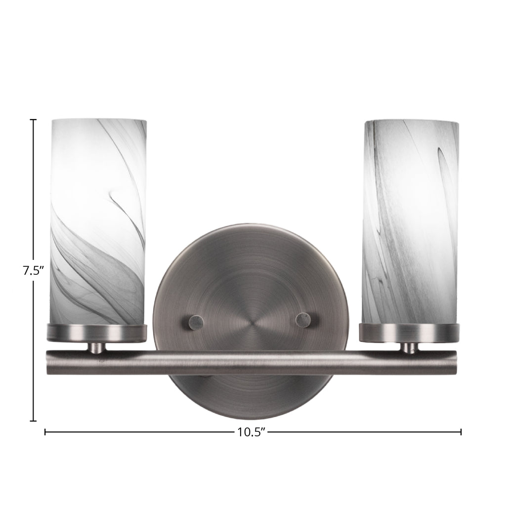 Trinity Two Light Bath Bar in Graphite with 2.5" Onyx Swirl Shade