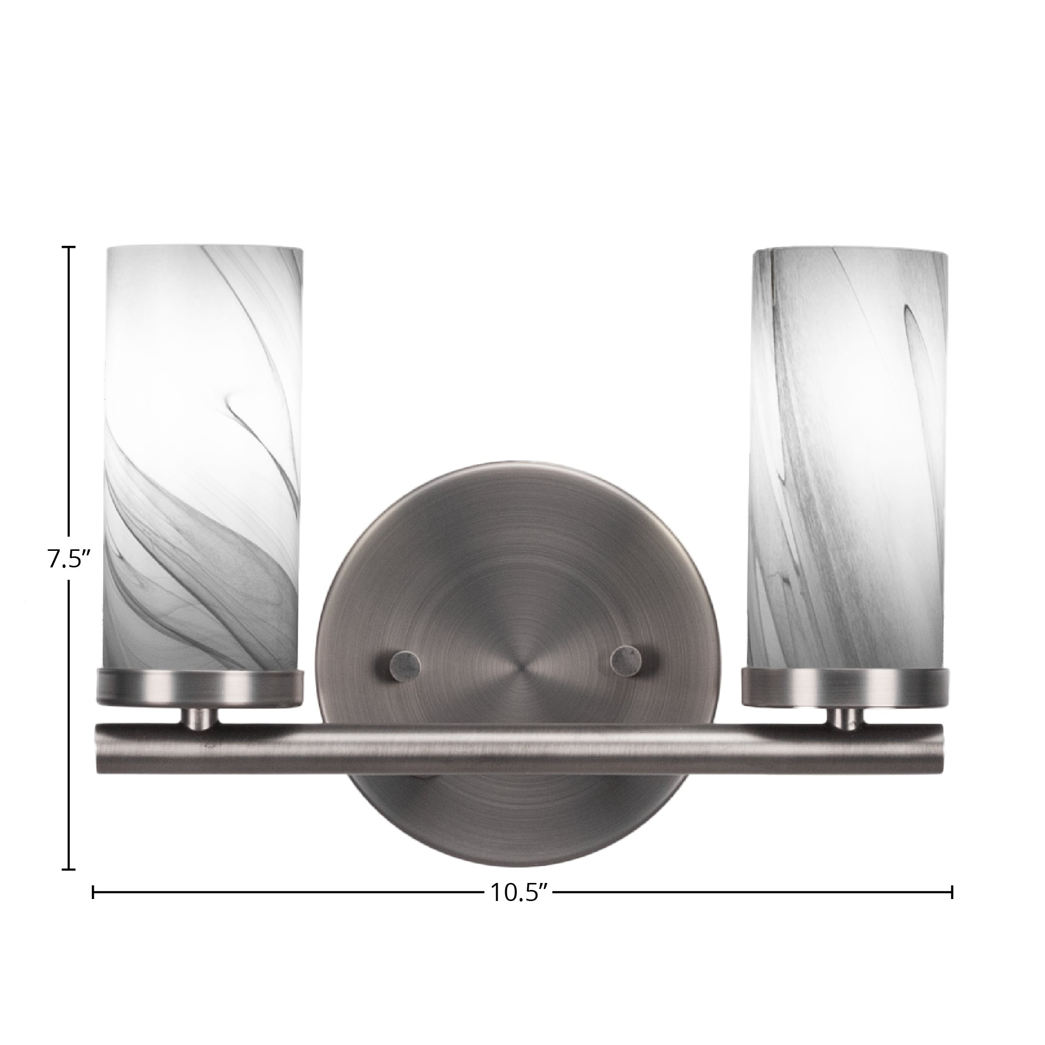 Trinity Two Light Bath Bar in Graphite with 2.5" Onyx Swirl Shade