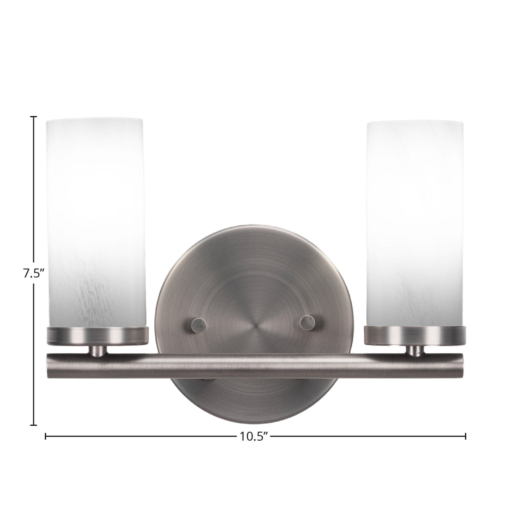 Trinity Two Light Bath Bar in Graphite with 2.5" White Marble Shade