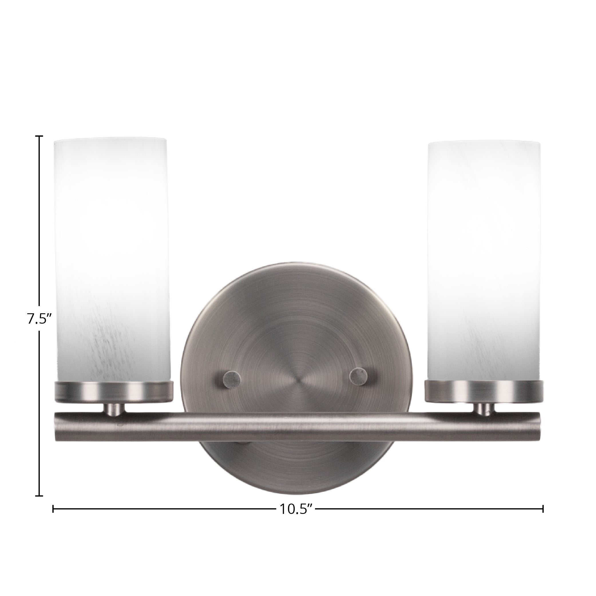 Trinity Two Light Bath Bar in Graphite with 2.5" White Marble Shade