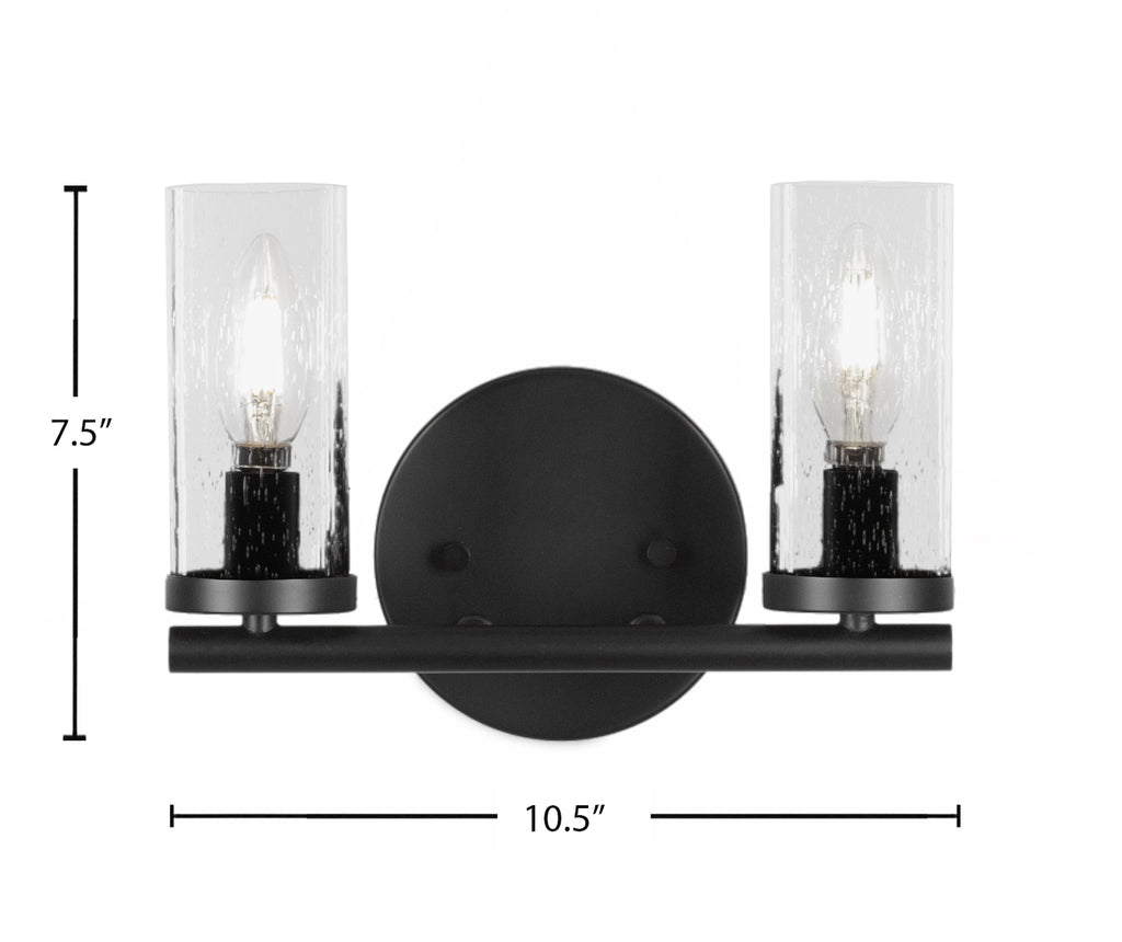 Trinity Two Light Bath Bar in Matte Black with 2.5" Clear Bubble Shade
