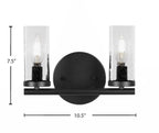 Trinity Two Light Bath Bar in Matte Black with 2.5" Clear Bubble Shade