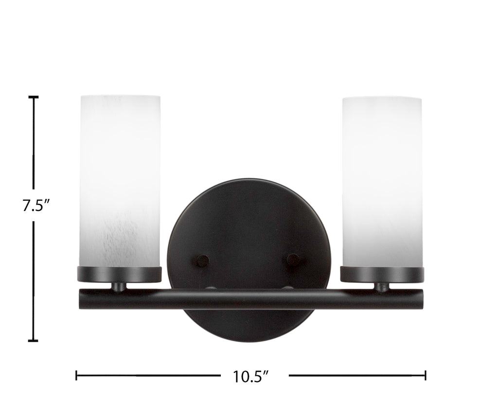 Trinity Two Light Bath Bar in Matte Black with 2.5" White Marble Shade