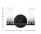 Trinity Two Light Bath Bar in Matte Black with 2.5" White Marble Shade