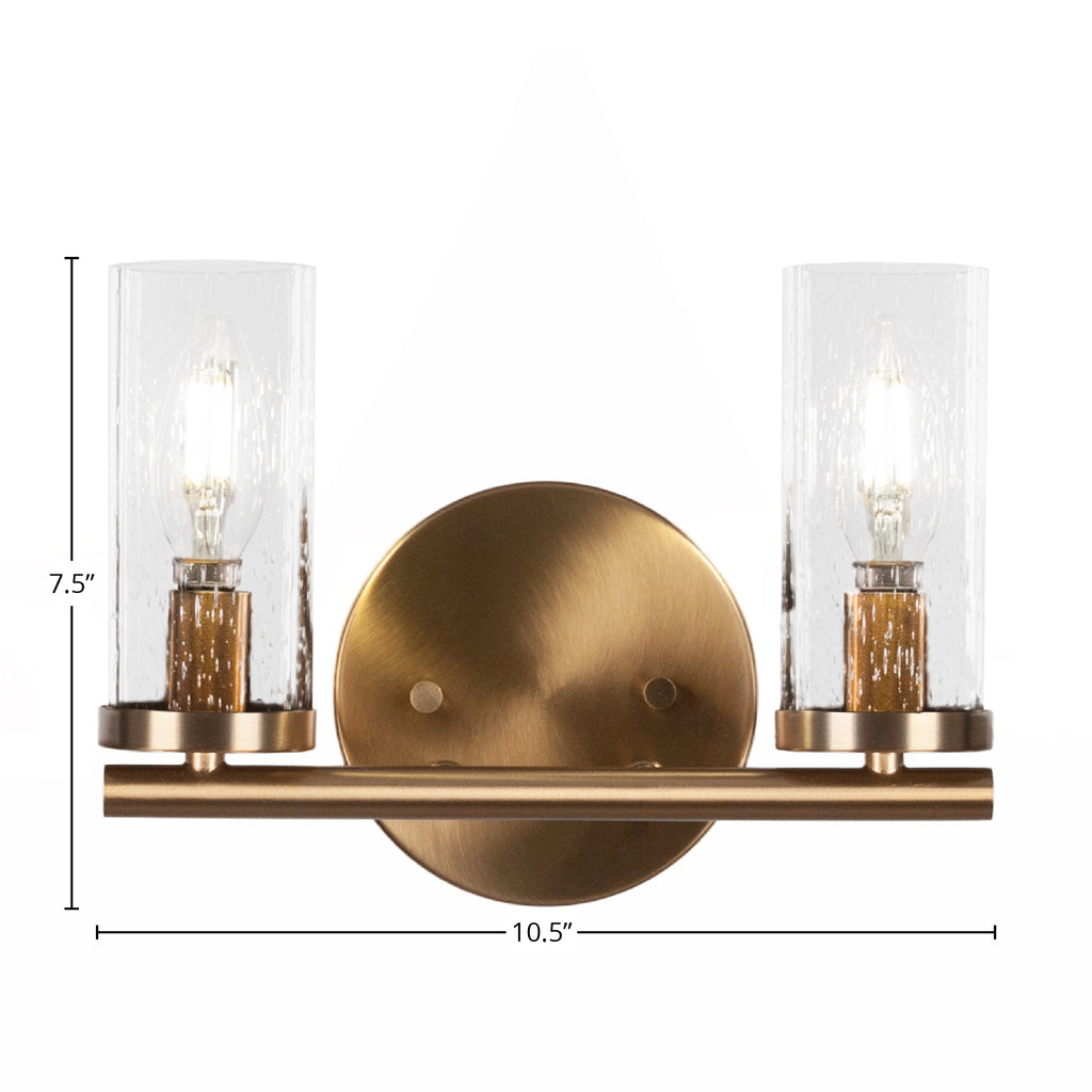 Trinity Two Light Bath Bar in New Age Brass with 2.5" Clear Bubble Shade