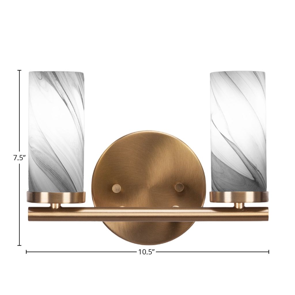 Trinity Two Light Bath Bar in New Age Brass with 2.5" Onyx Swirl Shade