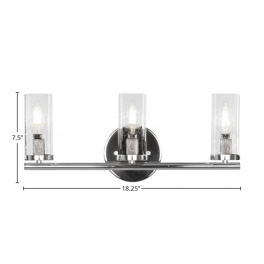 Trinity Three Light Bath Bar in Chrome with 2.5" Clear Bubble Shade