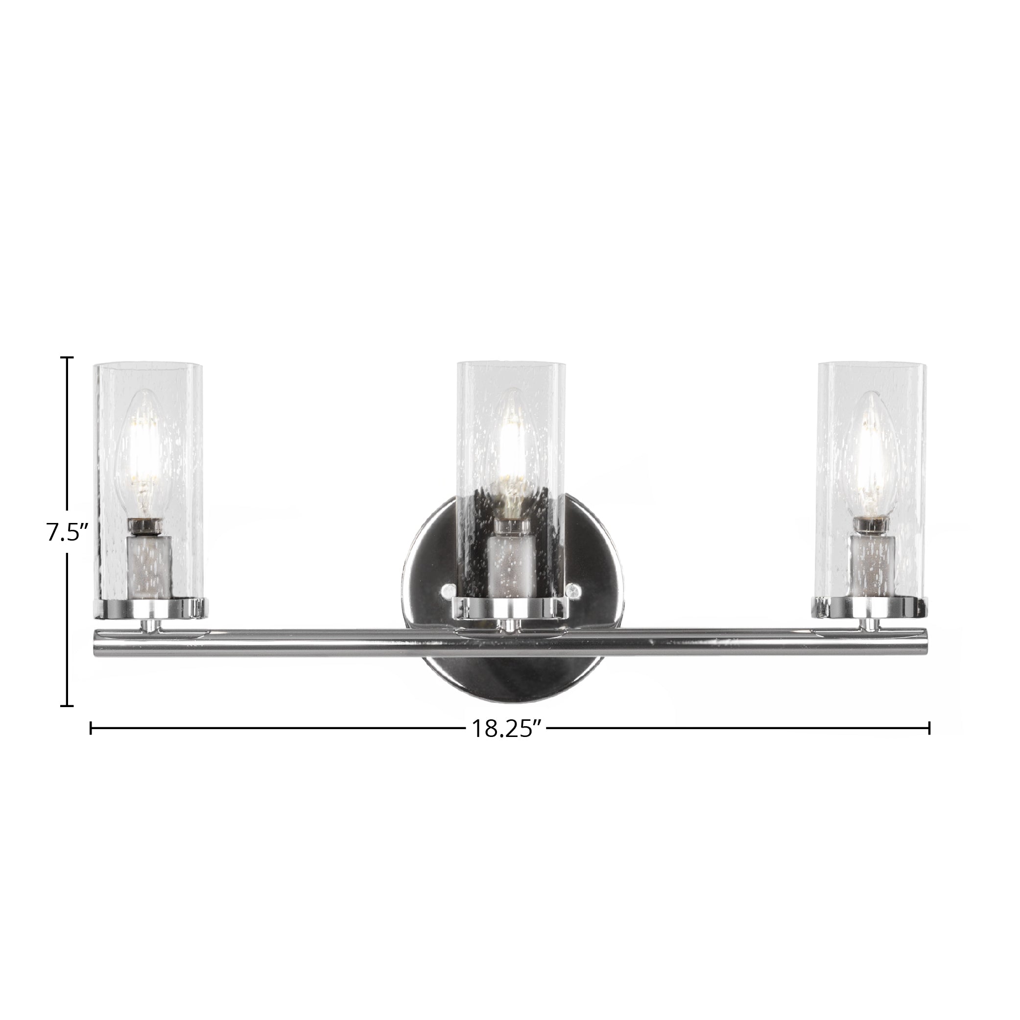 Trinity Three Light Bath Bar in Chrome with 2.5" Clear Bubble Shade