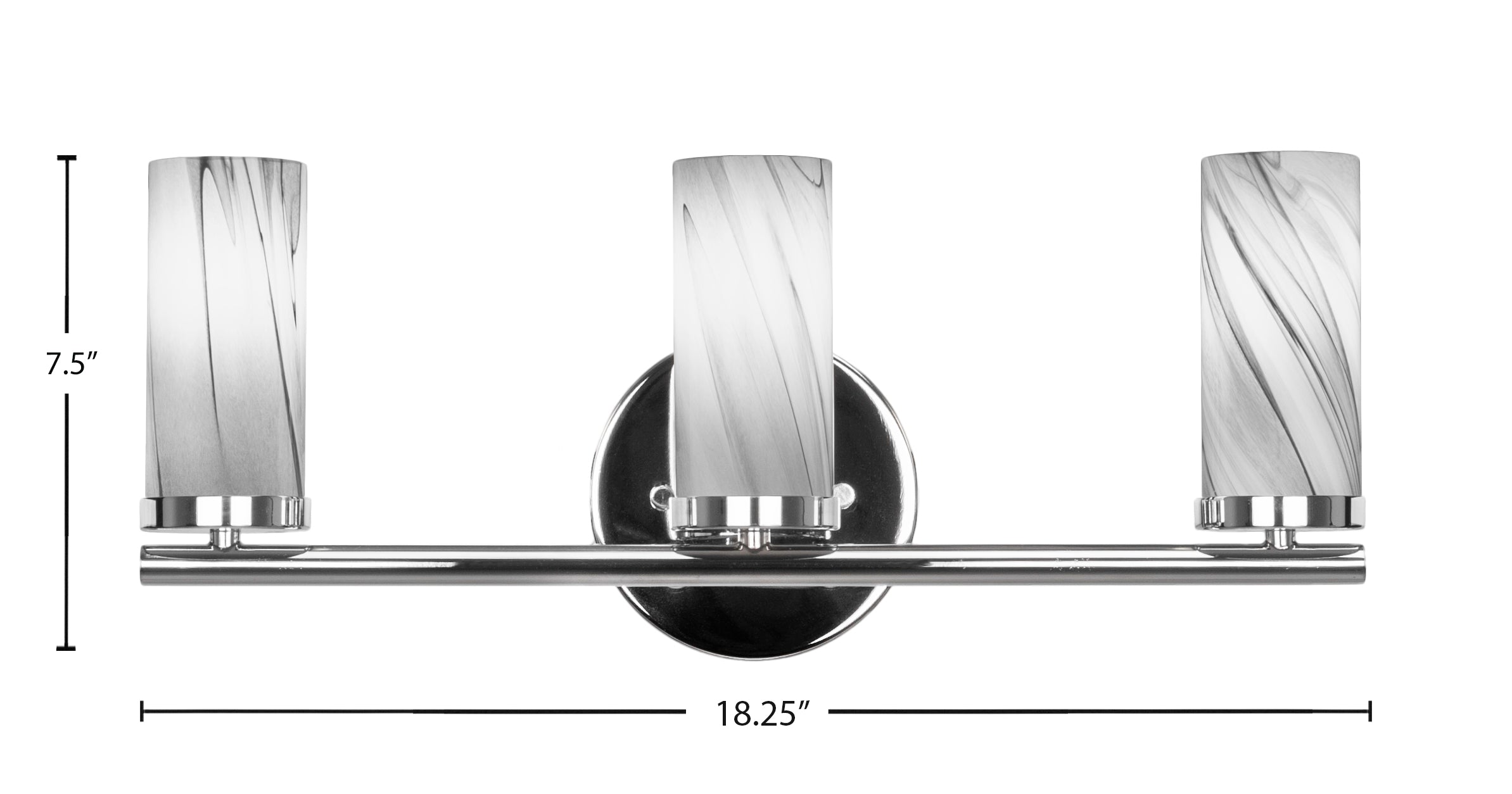 Trinity Three Light Bath Bar in Chrome with 2.5" Onyx Swirl Shade