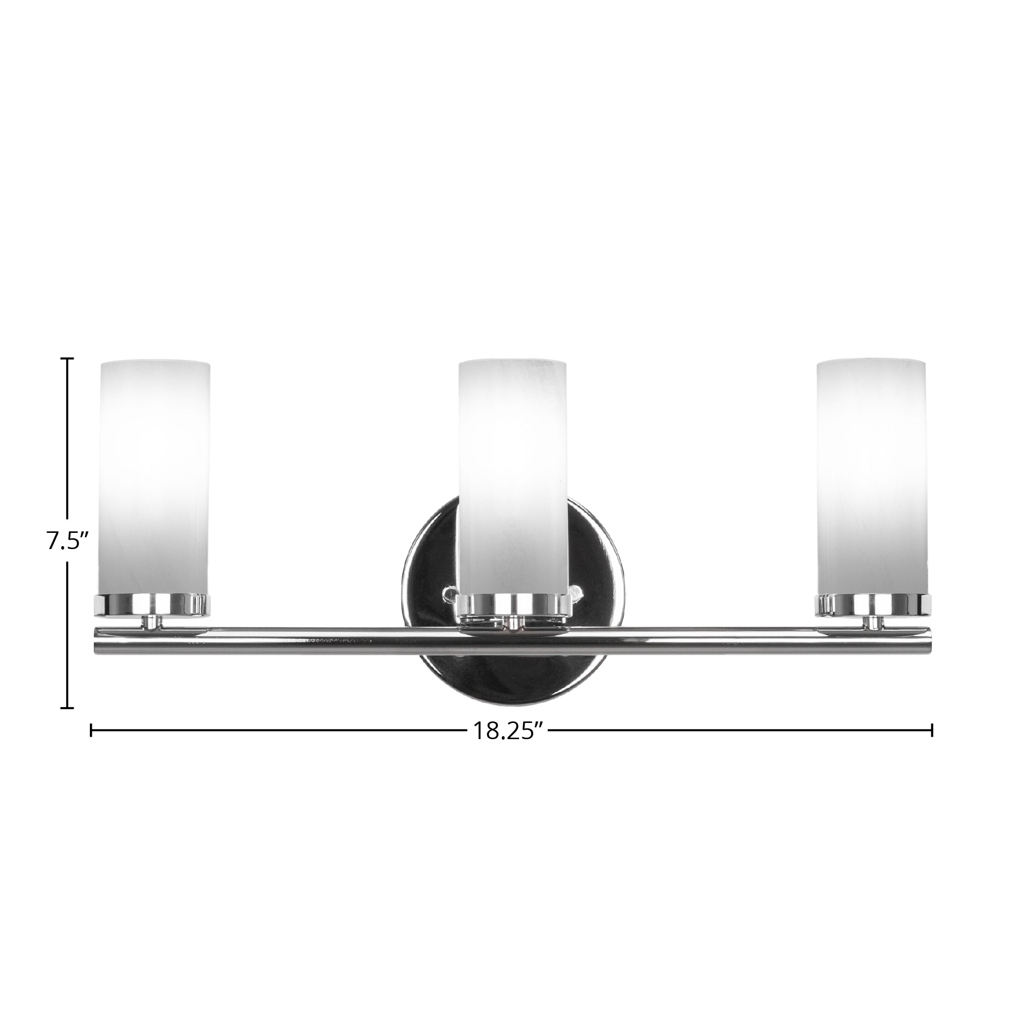 Trinity Three Light Bath Bar in Chrome with 2.5" White Marble Shade
