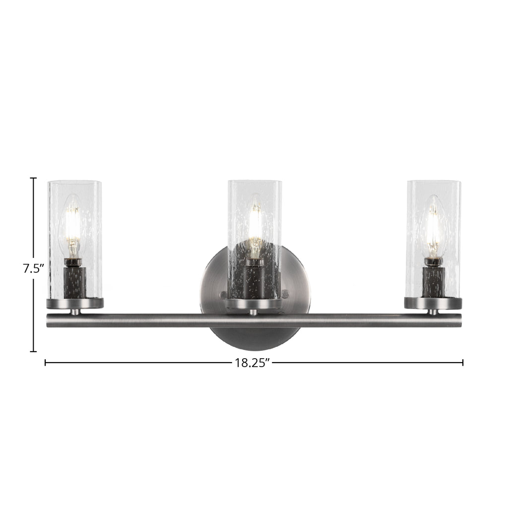 Trinity Three Light Bath Bar in Graphite with 2.5" Clear Bubble Shade