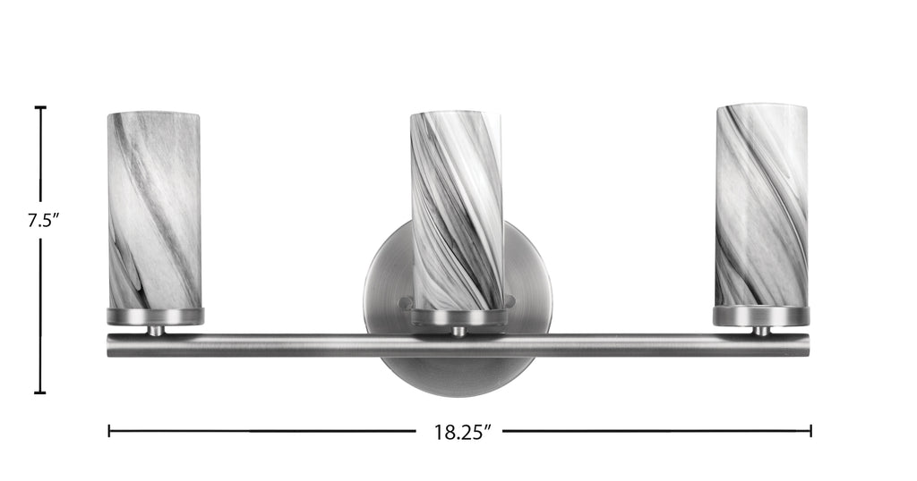 Trinity Three Light Bath Bar in Graphite with 2.5" Onyx Swirl Shade