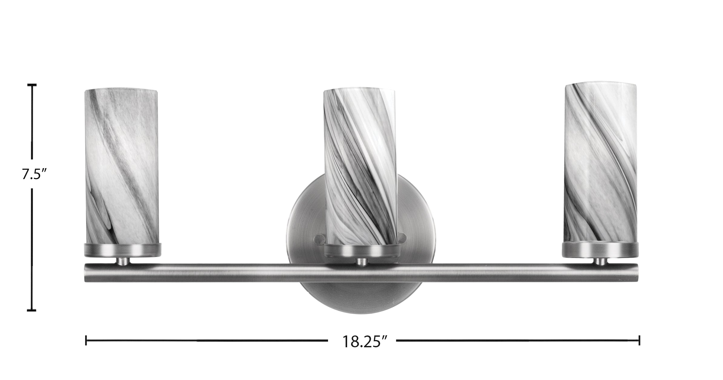 Trinity Three Light Bath Bar in Graphite with 2.5" Onyx Swirl Shade