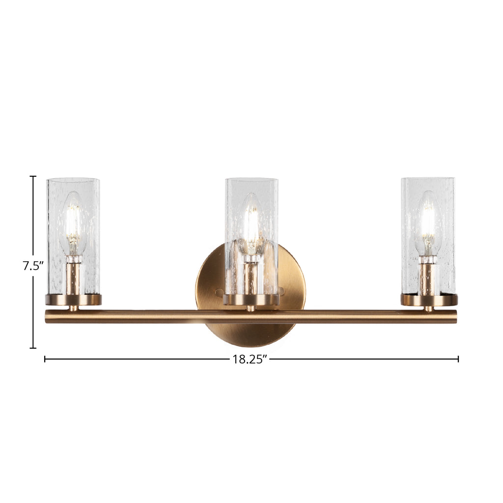 Trinity Three Light Bath Bar in New Age Brass with 2.5" Clear Bubble Shade