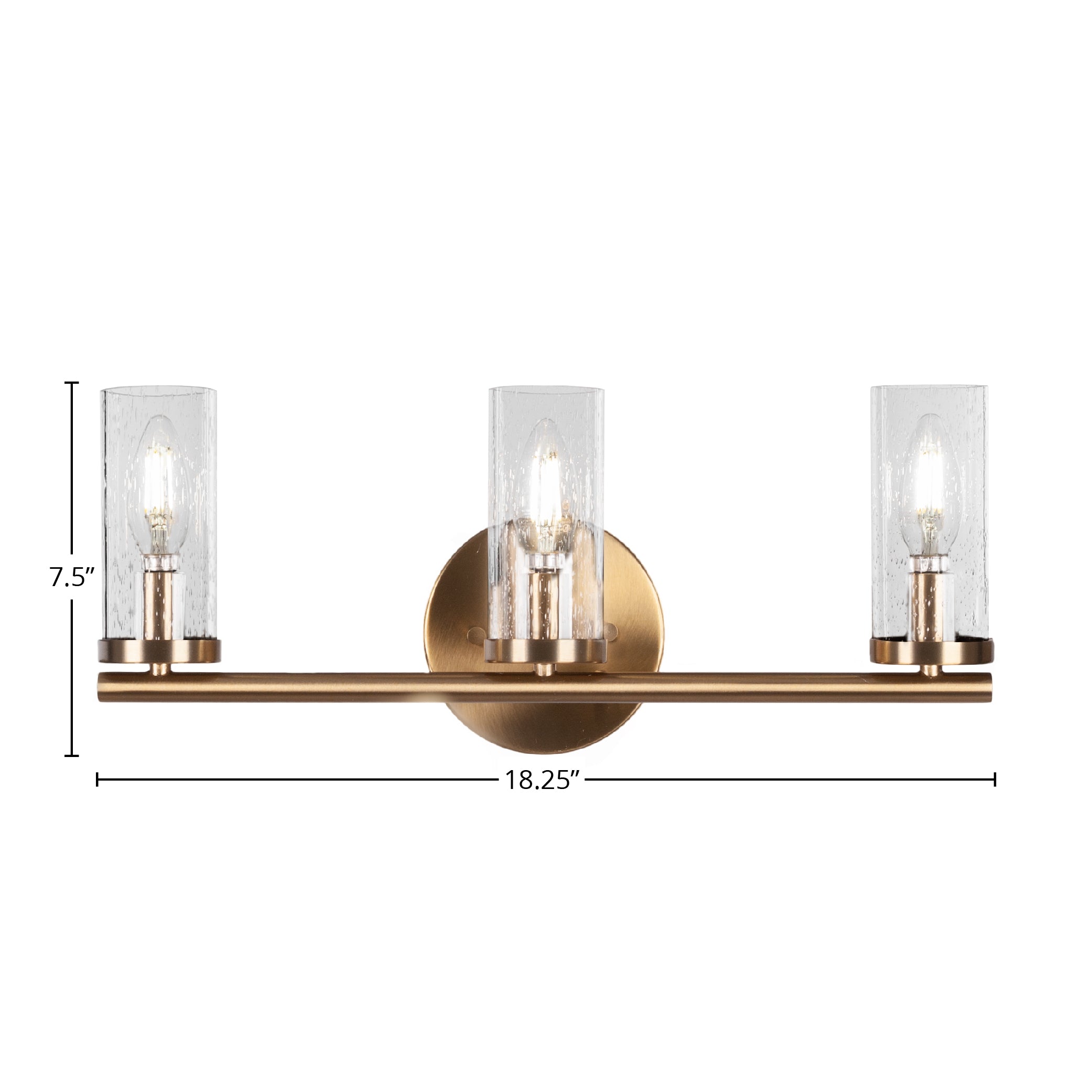 Trinity Three Light Bath Bar in New Age Brass with 2.5" Clear Bubble Shade
