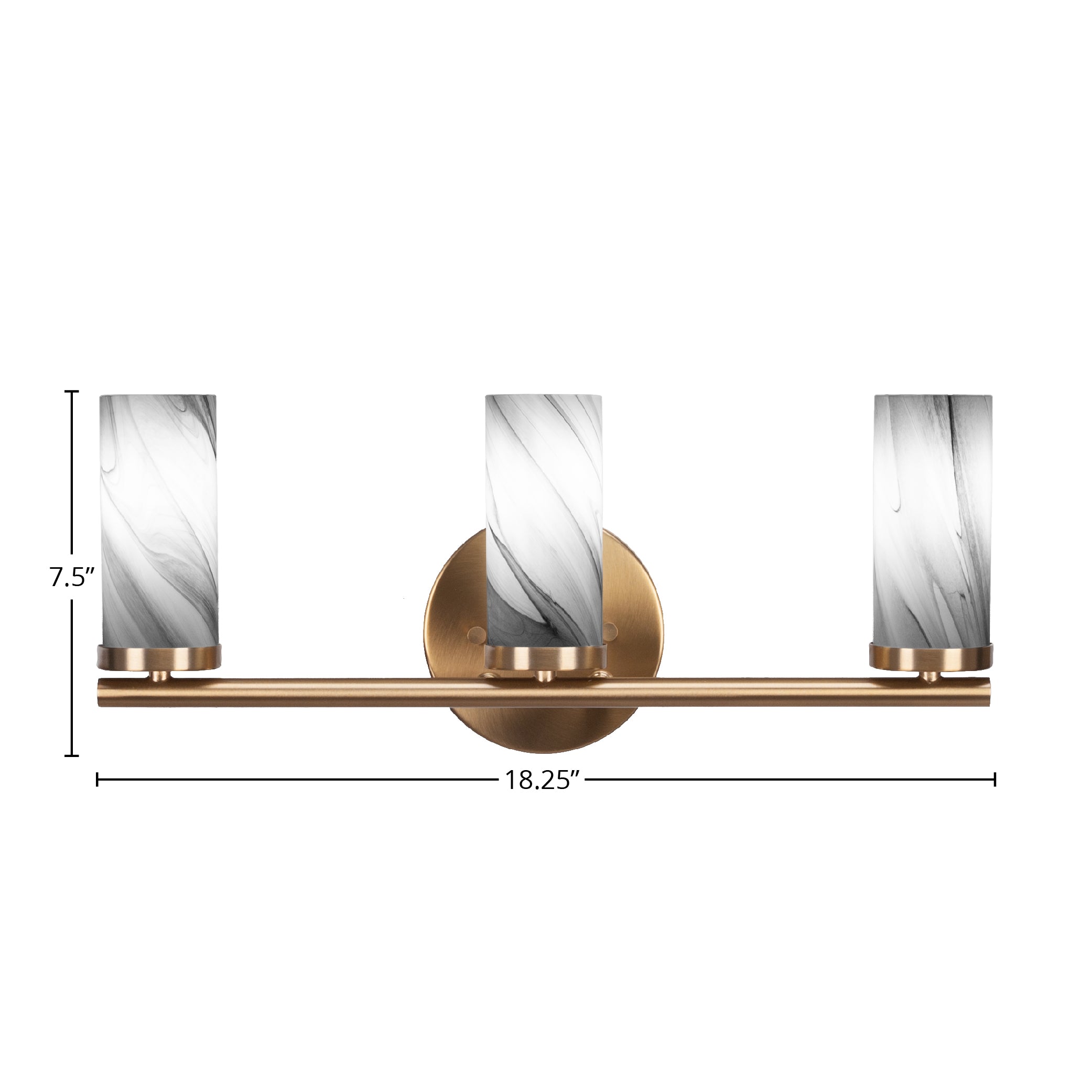 Trinity Three Light Bath Bar in New Age Brass with 2.5" Onyx Swirl Shade