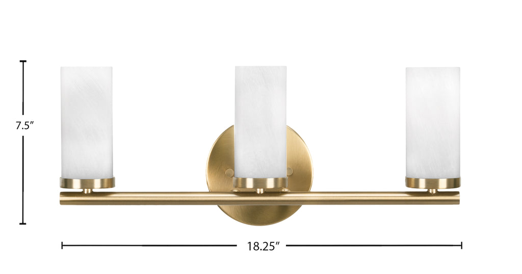 Trinity Three Light Bath Bar in New Age Brass with 2.5" White Marble Shade