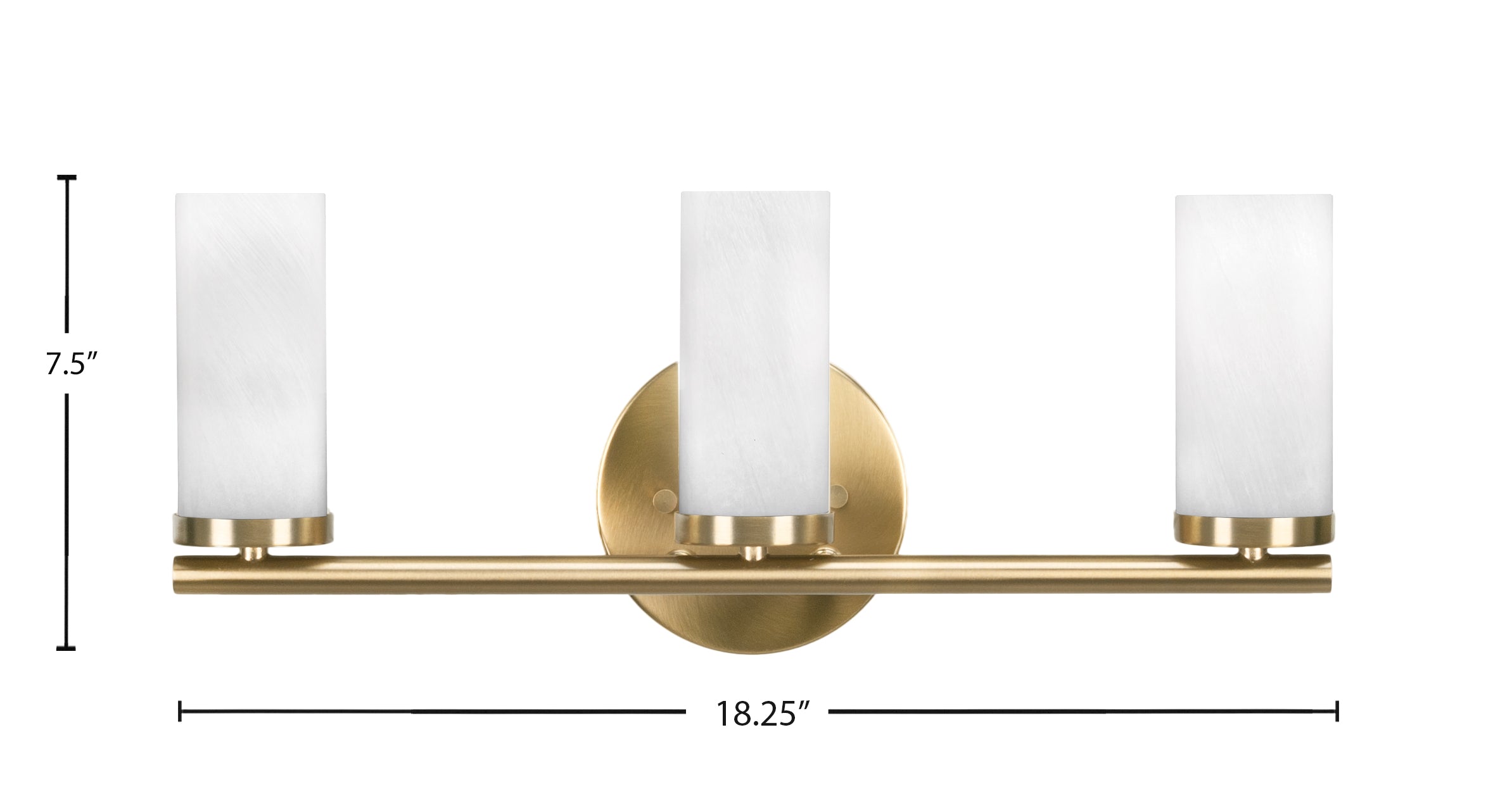Trinity Three Light Bath Bar in New Age Brass with 2.5" White Marble Shade