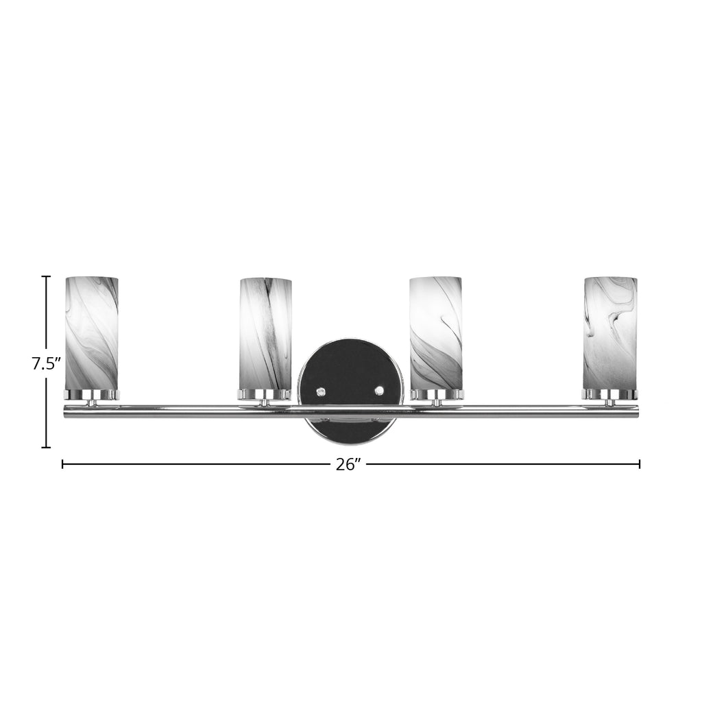 Trinity Four Light Bath Bar in Chrome with 2.5" Onyx Swirl Shade